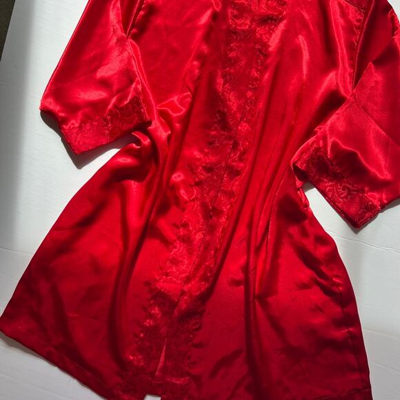 Vintage Red Satin Robe Lingerie Cacique Cardigan - Picture 4 of 11